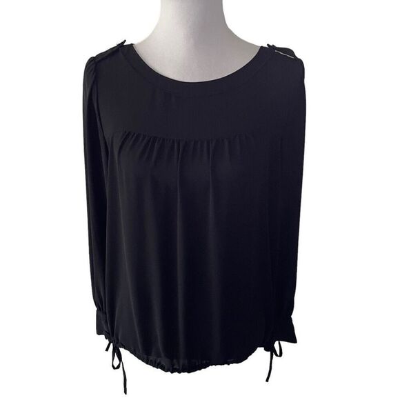 Loft Black Long Sleeve Blouse with Side Ties size Small - Picture 1 of 11